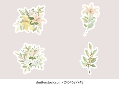 spring summer floral bouquets and stickers illustration