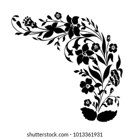 Spring or summer floral decorative elements pattern, black template