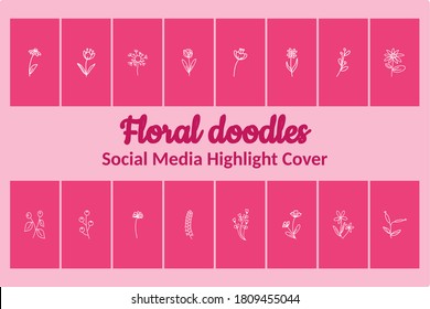 spring and summer floral flowers hand drawn doodle icon for social media instagram story and highlight cover