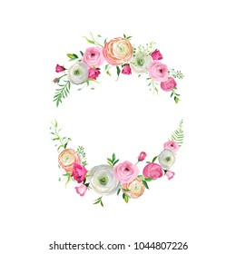 Spring and Summer Floral Frame for Holidays Decoration. Wedding Invitation, Greeting Card Template with Blooming Pink Flowers. Vector illustration