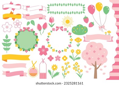 Ornamento floral de primavera y verano y conjunto de marcos