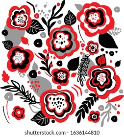 spring and summer floral ornamental composition with leaves and flowers. Postcard,  T-shirt print, banner design element. 