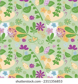 Patrón floral sin costuras en verano de primavera. Flores y corazones. Listo para tejidos y papel de envoltura.