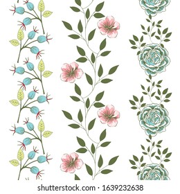 Spring Summer Floral Vector Seamless Vertical Borders Set