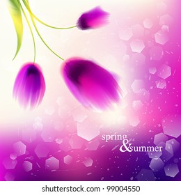 Spring and summer floral watercolor background with bokeh vector