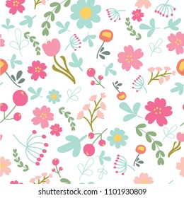 spring or summer flower blooming garden seamless colorful pattern