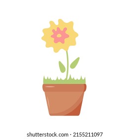 Spring and summer flower in the pot - vector house plant illustration. Flower pot, house botanical plant, bloom flower potted