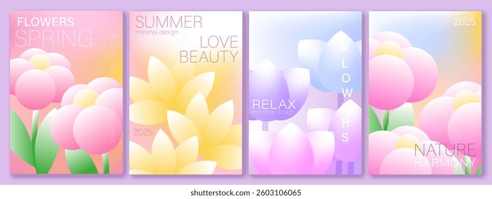 Spring, summer flowers. Abstract geometric art design. Modern background, printable posters, banners, template concept. Colorful gradient forms. Vector illustrations.