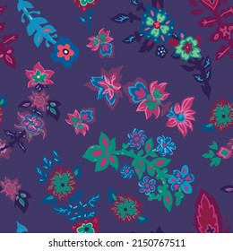 Flores de primavera y verano en flor, fondo o tapicería. Diseño textil o de tela, floración floral y floreciente. Diseño estacional para tarjeta botánica. Patrón sin soldadura, vector en estilo plano