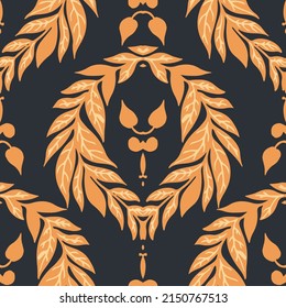 Flora y follaje primaveral y veraniega, flor de hojas. Decoración de la liga, fondo romántico para adornos de papel pintado retro vintage. Patrón sin soldadura, vector en ilustración de estilo plano