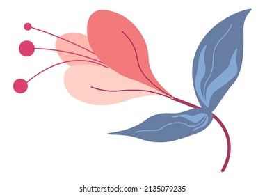 Spring and summer foliage and leafage, isolated magnolia flora. Decorative botany and ornaments, branches and flourishing. Wild delicate blooming, exotic and tropical leafage. Vector in flat style