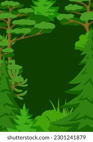 Spring or summer forest. Background with stylized trees. Seasonal illustration.