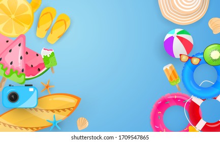Spring Summer frame poster, swim ring greeting background. banner  vector illustration and design for poster card,