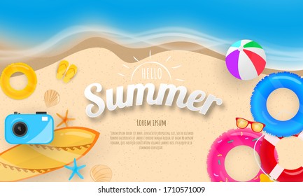 Spring Summer frame poster, swim ring greeting background. banner  vector illustration and design for poster card,