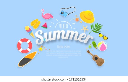 Spring Summer frame poster, swim ring greeting background. banner  vector illustration and design for poster card,