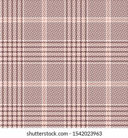 Spring and summer glen plaid pattern vector background. Seamless hounds tooth check plaid in pink for dress, jacket, coat, skirt, or other modern abstract clothing print.