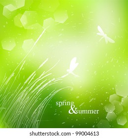 Spring and summer grass watercolor background with bokeh vector