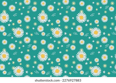 Spring summer hand drawing daisy flower seamless pattern vector in white and blue. Simple flat modern drawing. Floral texture collection for textile and fashion design. Spring botanical print.
