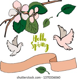 spring summer hello wedding. wreath of flowers in watercolor style with white background. Vector water color floral pattern, delicate flowers, yellow, blue and pink flowers, greeting card template