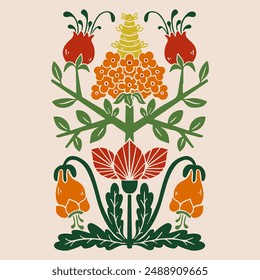 Spring summer illustration with colorful wild flower