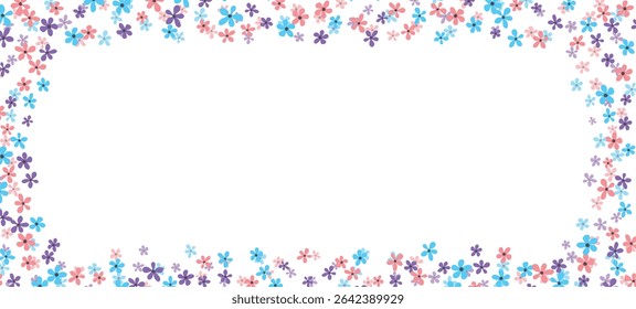 Spring, summer illustration with flowers. Happy birthday, holiday, celebration greeting and invitation card. Colorful floral banner, frame. Modern floral compositions. Copy space.