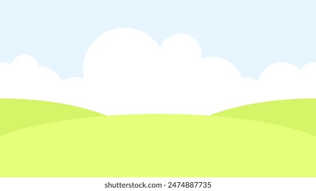 Spring and summer landscape of green field and sky with clouds seamless border