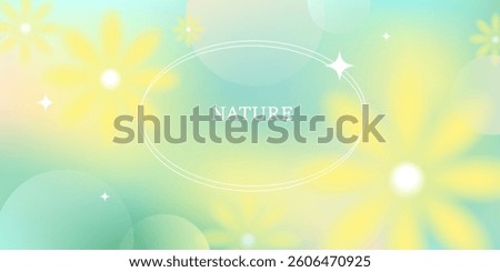 Spring, summer landscape. Natural green, blue,white gradient background. Abstract field, grass, flowers. Soft vector mesh gradient.