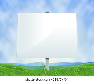 Spring Or Summer Landscape White Billboard/ Illustration of an horizontal spring or summer blank white billboard sign on a country valley landscape background, for nature and season advertisement