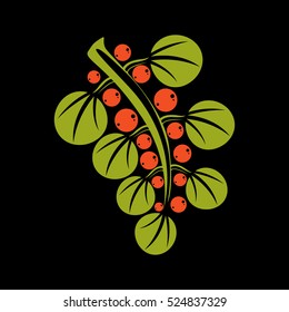 Spring or summer leaf simple vector icon, nature and gardening theme illustration. Stylized tree leaf with orange seeds, botany and vegetarian design element.