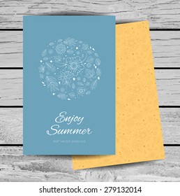 Spring or Summer Leaves and Flowers Design Template. 4x6 inches postcard design mockup. Colorful Spring Romantic Postcard.