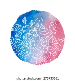 Spring or Summer Leaves and Flowers Watercolor Design Template. Vector Watercolor. Colorful Spring Romantic Postcard.