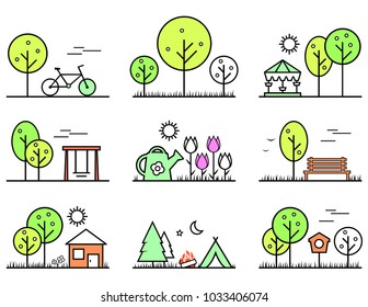 spring and summer outlines concept icons set