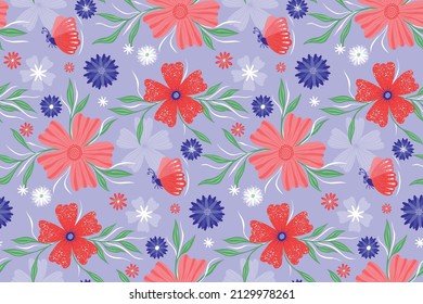 Spring summer pattern with letters flower and butterfly