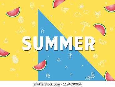 Spring Summer poster, banner Watermelon vector illustration, lettering and Colorful design for poster card,