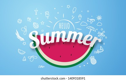Spring Summer poster, banner Watermelon vector illustration, lettering and Colorful design for poster card,