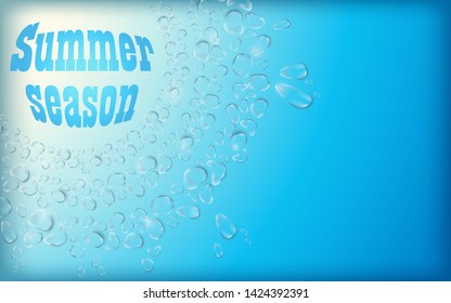 Spring or summer rain.Soft drinks in the hot season. A splash of water  with space for your text. realistic transparent vector illustration, easy to put over any background or use droplets separately.
