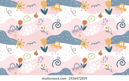 Spring summer seamless background. Traveling,  happy vacation concept.