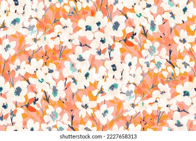 Spring summer  seamless pattern with blooming apple tree or sakura.