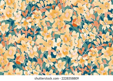 Spring summer  seamless pattern with blooming apple tree or sakura.