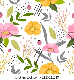 Spring summer seamless pattern with flowers for textile, fabric, print. Floral background.