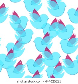 Spring and Summer Seamless Pattern. Repetitive Textures with Transparent Isolated Flying Birds on White Background. Color Modern Ornament. Ready Swatch Included in File