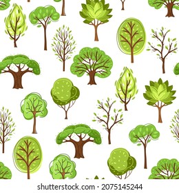 Spring or summer seamless pattern with stylized trees.