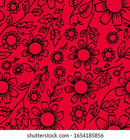 spring and summer seamless vector design fabric pattern with flowers and hearts