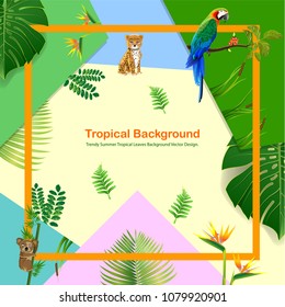 Spring or Summer Season Abstract Nature Banner Background. Bright tropical background with jungle plants. Exotic pattern with tropical leaves. Vector Illustrations & Clipart.