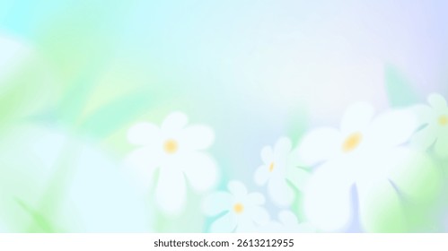Spring or summer season background. Abstract gradation pink and yellow color backdrop, spring or summer white flowers. Chamomile bg. Soft gradient mesh illustration