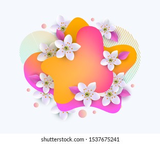 Spring or summer season banner with flourish and abstract blob elements the vector illustration isolated on white background. Spots and flowers design template.