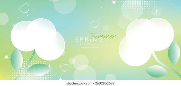 Spring and Summer season gradient botanical art background vector. Natural design with cute flowers, leaves, branches. Illustration design for fabric, print, cover, banner, wallpaper.