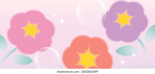 Spring and Summer season gradient botanical art background vector. Natural design with cute flowers, leaves, branches. Illustration design for fabric, print, cover, banner, wallpaper.