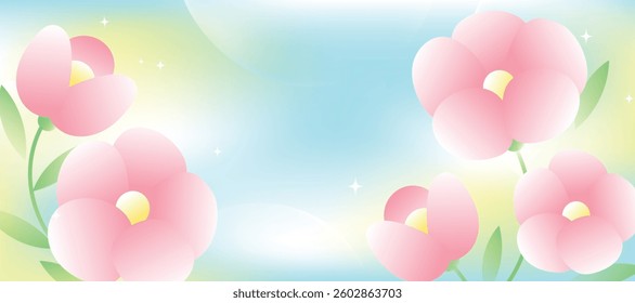 Spring and Summer season gradient botanical art background vector. Natural design with cute flowers, leaves, branches. Illustration design for fabric, print, cover, banner, wallpaper.
