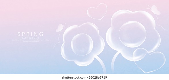 Spring and Summer season gradient botanical art background vector. Natural design with cute flowers, leaves, branches. Illustration design for fabric, print, cover, banner, wallpaper.
